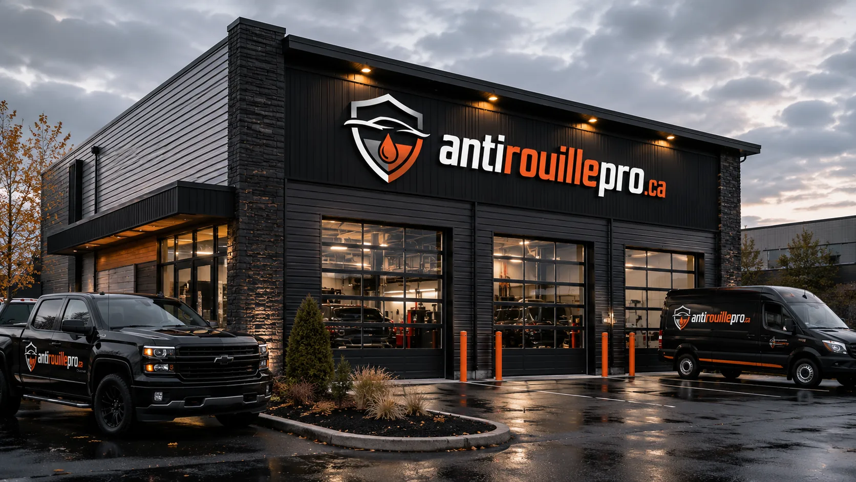 Application d'antirouille sous un véhicule levé